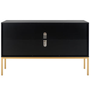 Safavieh Zadie Modern Coastal Elegance Rattan Sideboard With Two Shelves For Stylish Storage Solutions Black With Natural Rattan / Gold Legs MED5010A