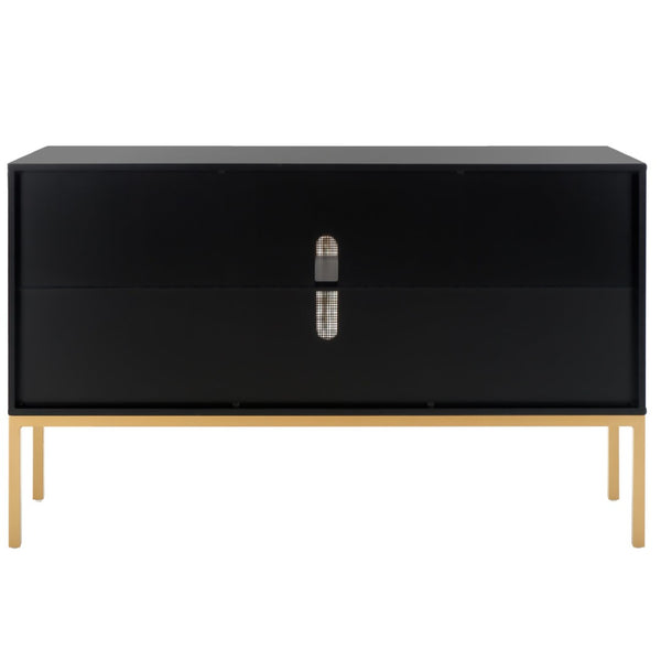 Safavieh Zadie Modern Coastal Elegance Rattan Sideboard With Two Shelves For Stylish Storage Solutions Black With Natural Rattan / Gold Legs MED5010A
