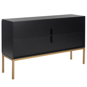 Safavieh Zadie Modern Coastal Elegance Rattan Sideboard With Two Shelves For Stylish Storage Solutions Black With Natural Rattan / Gold Legs MED5010A