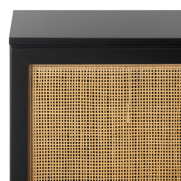 Safavieh Zadie Modern Coastal Elegance Rattan Sideboard With Two Shelves For Stylish Storage Solutions Black With Natural Rattan / Gold Legs MED5010A