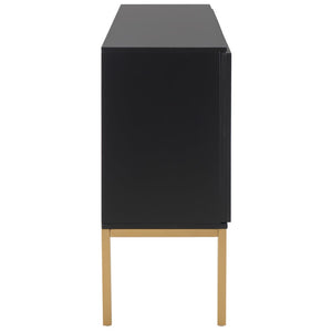 Safavieh Zadie Modern Coastal Elegance Rattan Sideboard With Two Shelves For Stylish Storage Solutions Black With Natural Rattan / Gold Legs MED5010A