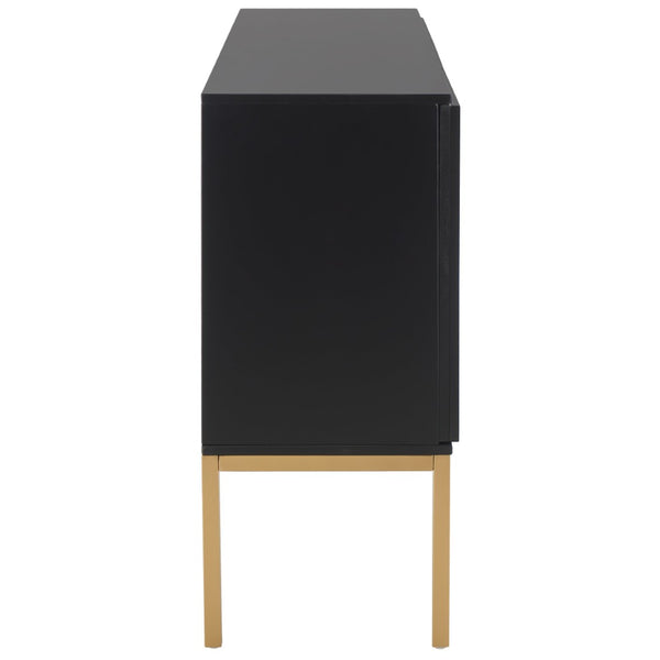 Safavieh Zadie Modern Coastal Elegance Rattan Sideboard With Two Shelves For Stylish Storage Solutions Black With Natural Rattan / Gold Legs MED5010A