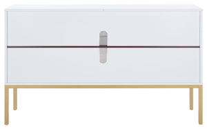 Safavieh Zadie Modern Coastal Elegance Rattan Sideboard With Two Shelves For Stylish Storage Solutions White With Natural Rattan / Gold Legs MED5010B