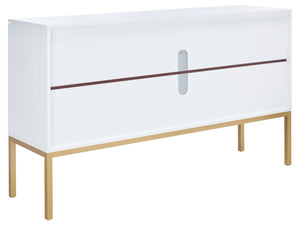 Safavieh Zadie Modern Coastal Elegance Rattan Sideboard With Two Shelves For Stylish Storage Solutions White With Natural Rattan / Gold Legs MED5010B