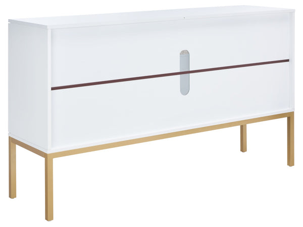 Safavieh Zadie Modern Coastal Elegance Rattan Sideboard With Two Shelves For Stylish Storage Solutions White With Natural Rattan / Gold Legs MED5010B