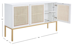 Safavieh Zadie Modern Coastal Elegance Rattan Sideboard With Two Shelves For Stylish Storage Solutions White With Natural Rattan / Gold Legs MED5010B