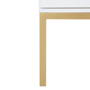 Safavieh Zadie Modern Coastal Elegance Rattan Sideboard With Two Shelves For Stylish Storage Solutions White With Natural Rattan / Gold Legs MED5010B