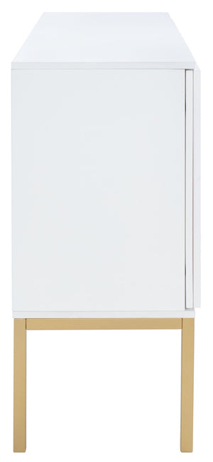 Safavieh Zadie Modern Coastal Elegance Rattan Sideboard With Two Shelves For Stylish Storage Solutions White With Natural Rattan / Gold Legs MED5010B
