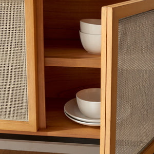 Safavieh Zadie Modern Coastal Elegance Rattan Sideboard With Two Shelves For Stylish Storage Solutions Natural With Natural Rattan / Black Legs MED5010C