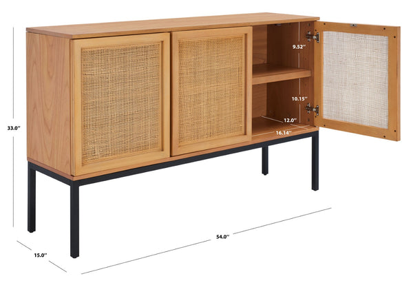 Safavieh Zadie Modern Coastal Elegance Rattan Sideboard With Two Shelves For Stylish Storage Solutions Natural With Natural Rattan / Black Legs MED5010C