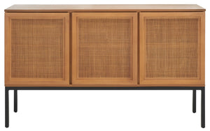 Safavieh Zadie Modern Coastal Elegance Rattan Sideboard With Two Shelves For Stylish Storage Solutions Natural With Natural Rattan / Black Legs MED5010C