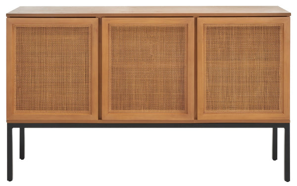 Safavieh Zadie Modern Coastal Elegance Rattan Sideboard With Two Shelves For Stylish Storage Solutions Natural With Natural Rattan / Black Legs MED5010C