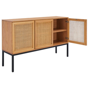 Safavieh Zadie Modern Coastal Elegance Rattan Sideboard With Two Shelves For Stylish Storage Solutions Natural With Natural Rattan / Black Legs MED5010C