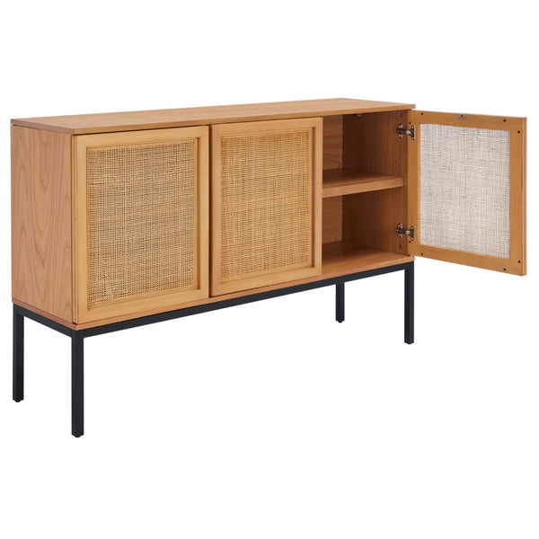 Safavieh Zadie Modern Coastal Elegance Rattan Sideboard With Two Shelves For Stylish Storage Solutions Natural With Natural Rattan / Black Legs MED5010C