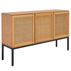 Safavieh Zadie Modern Coastal Elegance Rattan Sideboard With Two Shelves For Stylish Storage Solutions Natural With Natural Rattan / Black Legs MED5010C