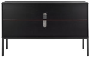Safavieh Zadie Modern Coastal Elegance Rattan Sideboard With Two Shelves For Stylish Storage Solutions Black With Natural Rattan / Black Legs MED5010D
