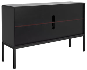 Safavieh Zadie Modern Coastal Elegance Rattan Sideboard With Two Shelves For Stylish Storage Solutions Black With Natural Rattan / Black Legs MED5010D