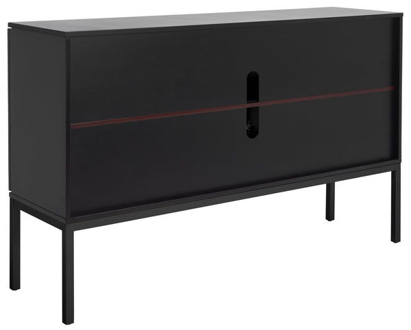 Safavieh Zadie Modern Coastal Elegance Rattan Sideboard With Two Shelves For Stylish Storage Solutions Black With Natural Rattan / Black Legs MED5010D
