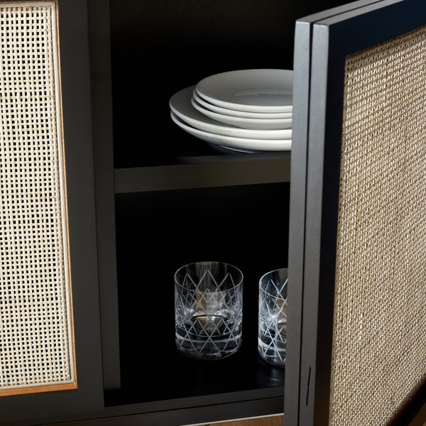 Safavieh Zadie Modern Coastal Elegance Rattan Sideboard With Two Shelves For Stylish Storage Solutions Black With Natural Rattan / Black Legs MED5010D