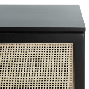 Safavieh Zadie Modern Coastal Elegance Rattan Sideboard With Two Shelves For Stylish Storage Solutions Black With Natural Rattan / Black Legs MED5010D