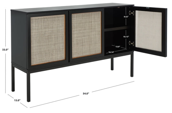 Safavieh Zadie Modern Coastal Elegance Rattan Sideboard With Two Shelves For Stylish Storage Solutions Black With Natural Rattan / Black Legs MED5010D