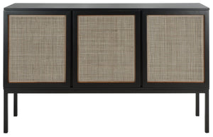 Safavieh Zadie Modern Coastal Elegance Rattan Sideboard With Two Shelves For Stylish Storage Solutions Black With Natural Rattan / Black Legs MED5010D