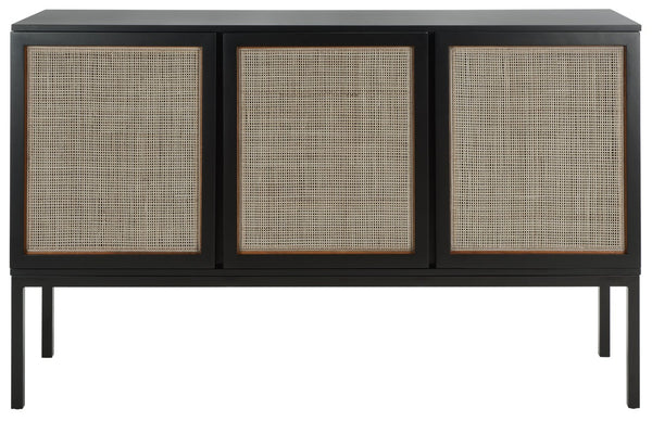 Safavieh Zadie Modern Coastal Elegance Rattan Sideboard With Two Shelves For Stylish Storage Solutions Black With Natural Rattan / Black Legs MED5010D