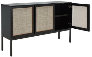 Safavieh Zadie Modern Coastal Elegance Rattan Sideboard With Two Shelves For Stylish Storage Solutions Black With Natural Rattan / Black Legs MED5010D