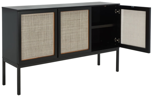 Safavieh Zadie Modern Coastal Elegance Rattan Sideboard With Two Shelves For Stylish Storage Solutions Black With Natural Rattan / Black Legs MED5010D