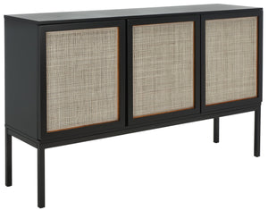 Safavieh Zadie Modern Coastal Elegance Rattan Sideboard With Two Shelves For Stylish Storage Solutions Black With Natural Rattan / Black Legs MED5010D
