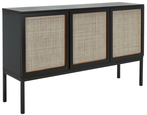 Safavieh Zadie Modern Coastal Elegance Rattan Sideboard With Two Shelves For Stylish Storage Solutions Black With Natural Rattan / Black Legs MED5010D