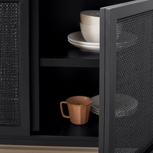 Safavieh Zadie Coastal-Inspired Rattan Sideboard With Two Shelves For Stylish Storage In Any Room Black MED5010E
