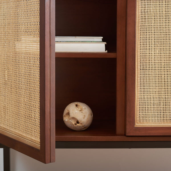 Safavieh Zadie Coastal-Inspired Rattan Sideboard With Two Shelves For Stylish Storage In Any Room Walnut / Natural MED5010F