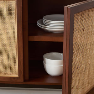 Safavieh Zadie Coastal-Inspired Rattan Sideboard With Two Shelves For Stylish Storage In Any Room Walnut / Natural MED5010F