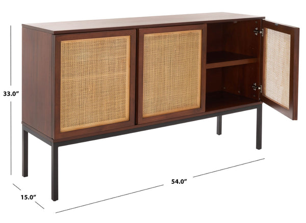 Safavieh Zadie Coastal-Inspired Rattan Sideboard With Two Shelves For Stylish Storage In Any Room Walnut / Natural MED5010F
