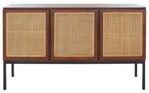 Safavieh Zadie Coastal-Inspired Rattan Sideboard With Two Shelves For Stylish Storage In Any Room Walnut / Natural MED5010F