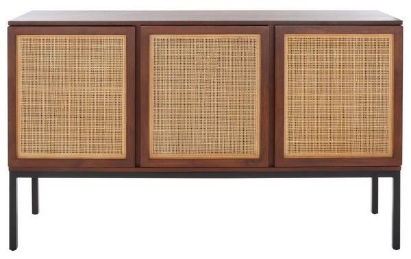 Safavieh Zadie Coastal-Inspired Rattan Sideboard With Two Shelves For Stylish Storage In Any Room Walnut / Natural MED5010F
