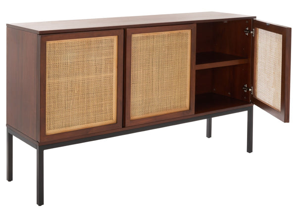 Safavieh Zadie Coastal-Inspired Rattan Sideboard With Two Shelves For Stylish Storage In Any Room Walnut / Natural MED5010F