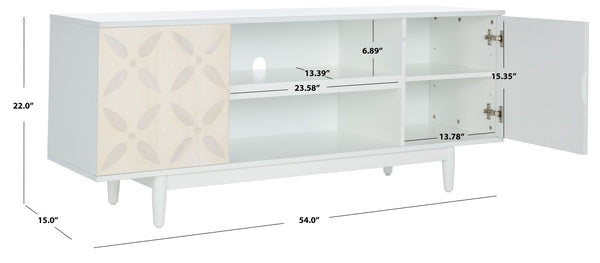 Safavieh Faye Modern 3-Shelf Media Stand With Geometric Pattern, Whitewashed Finish & Storage Solutions MED5011A