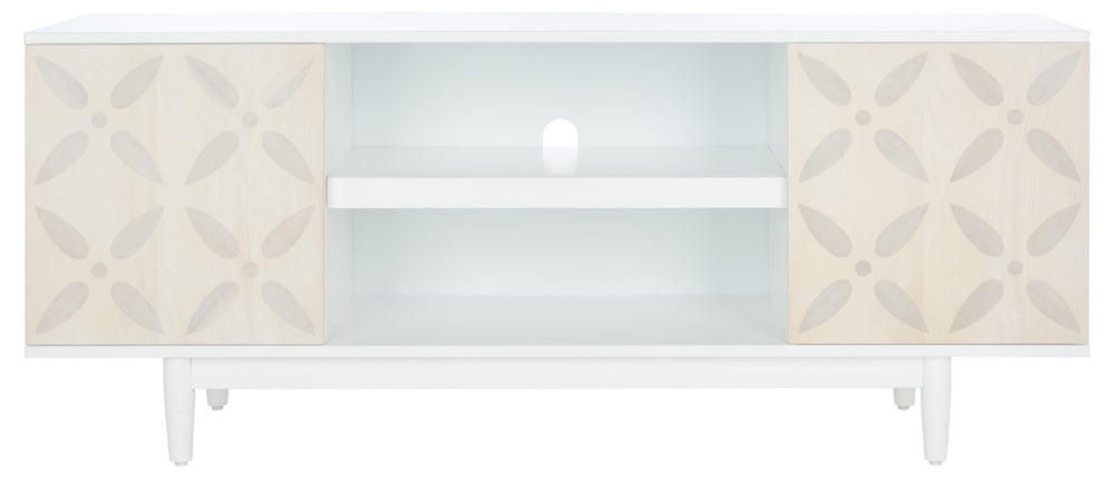 Safavieh Faye Modern 3-Shelf Media Stand With Geometric Pattern, Whitewashed Finish & Storage Solutions MED5011A