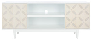 Safavieh Faye Modern 3-Shelf Media Stand With Geometric Pattern, Whitewashed Finish & Storage Solutions MED5011A