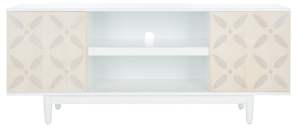 Safavieh Faye Modern 3-Shelf Media Stand With Geometric Pattern, Whitewashed Finish & Storage Solutions MED5011A