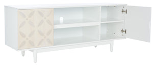 Safavieh Faye Modern 3-Shelf Media Stand With Geometric Pattern, Whitewashed Finish & Storage Solutions MED5011A