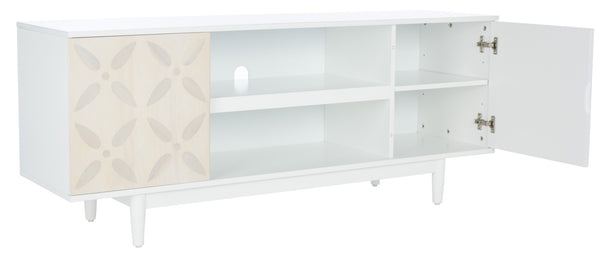 Safavieh Faye Modern 3-Shelf Media Stand With Geometric Pattern, Whitewashed Finish & Storage Solutions MED5011A