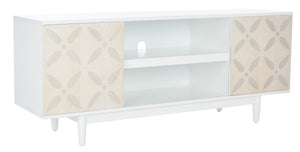 Safavieh Faye Modern 3-Shelf Media Stand With Geometric Pattern, Whitewashed Finish & Storage Solutions MED5011A