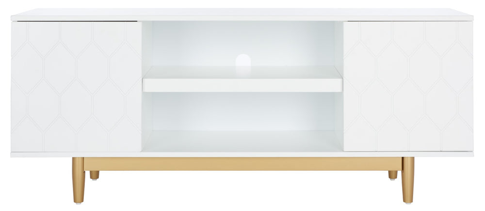 Safavieh Kit Elegant 3-Shelf Media Stand With Hexagon Pattern & Gold Legs - Modern Storage For Tvs & Décor MED5013A