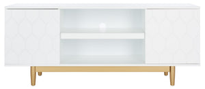 Safavieh Kit Elegant 3-Shelf Media Stand With Hexagon Pattern & Gold Legs - Modern Storage For Tvs & Décor MED5013A