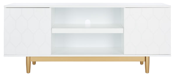 Safavieh Kit Elegant 3-Shelf Media Stand With Hexagon Pattern & Gold Legs - Modern Storage For Tvs & Décor MED5013A