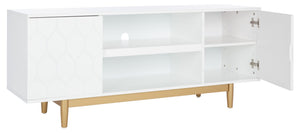 Safavieh Kit Elegant 3-Shelf Media Stand With Hexagon Pattern & Gold Legs - Modern Storage For Tvs & Décor MED5013A