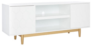 Safavieh Kit Elegant 3-Shelf Media Stand With Hexagon Pattern & Gold Legs - Modern Storage For Tvs & Décor MED5013A